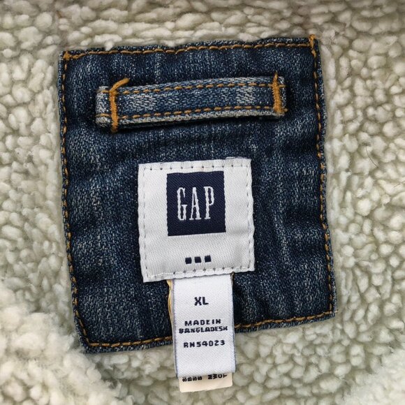 Gap Mens Jean Jacket Size XL Blue Denim Sherpa Lined Collared Button Up Cozy - Picture 4 of 14